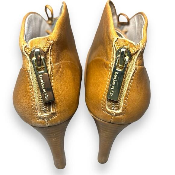 Louise Et Cie Vernonia Peep Toe Lace-Up Booties Brown Leather Block Heel Size 6 - Picture 4 of 7